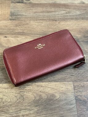 Coach Metallic Cherry Pebbled Leather Zip Around Wallet Gold Hardware
